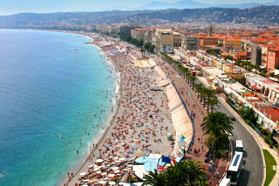 The Baie des Anges and the rooftops of Nice from the Colline du Château