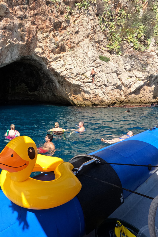 Nice: Mala Caves, Villefranche & Snorkeling Boat Tour - Leaving Port Lympia on a compact coastal boat